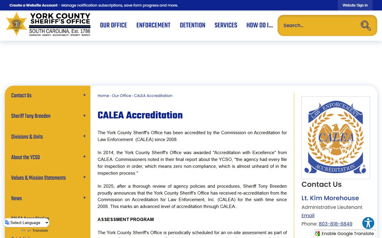 York County arrest records YCSO accreditation source