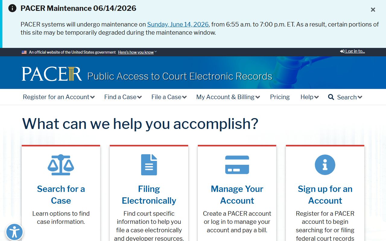 York County court dockets PACER federal case access source