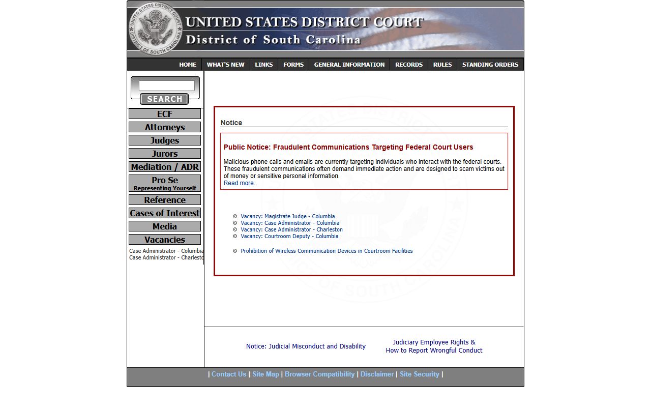 York County court dockets U.S. District Court South Carolina source
