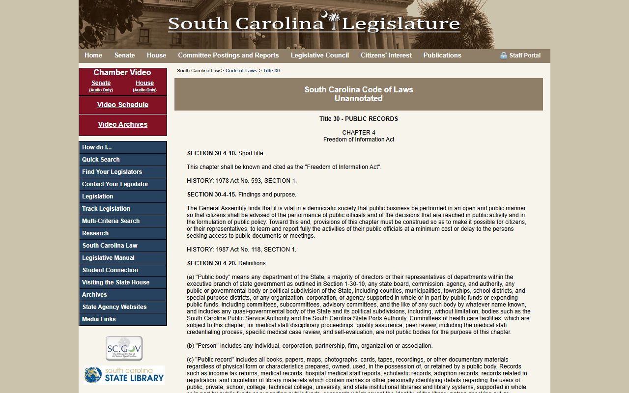 York County court records South Carolina FOIA statute source