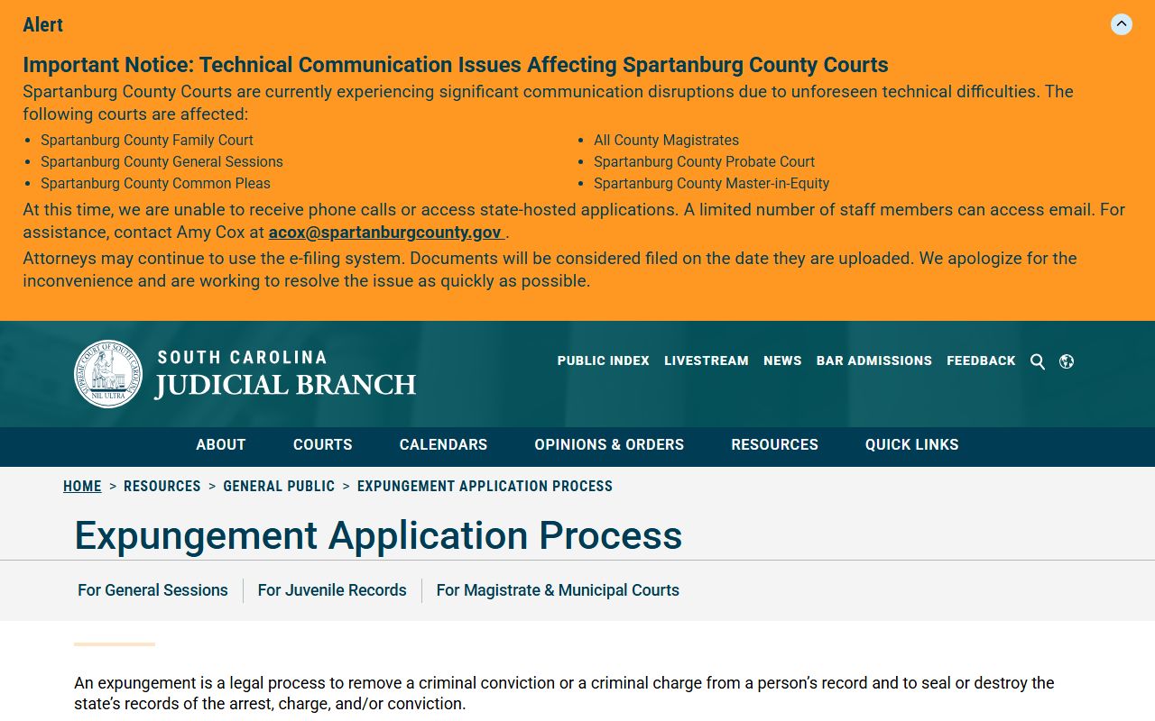 York County criminal court records South Carolina expungement process