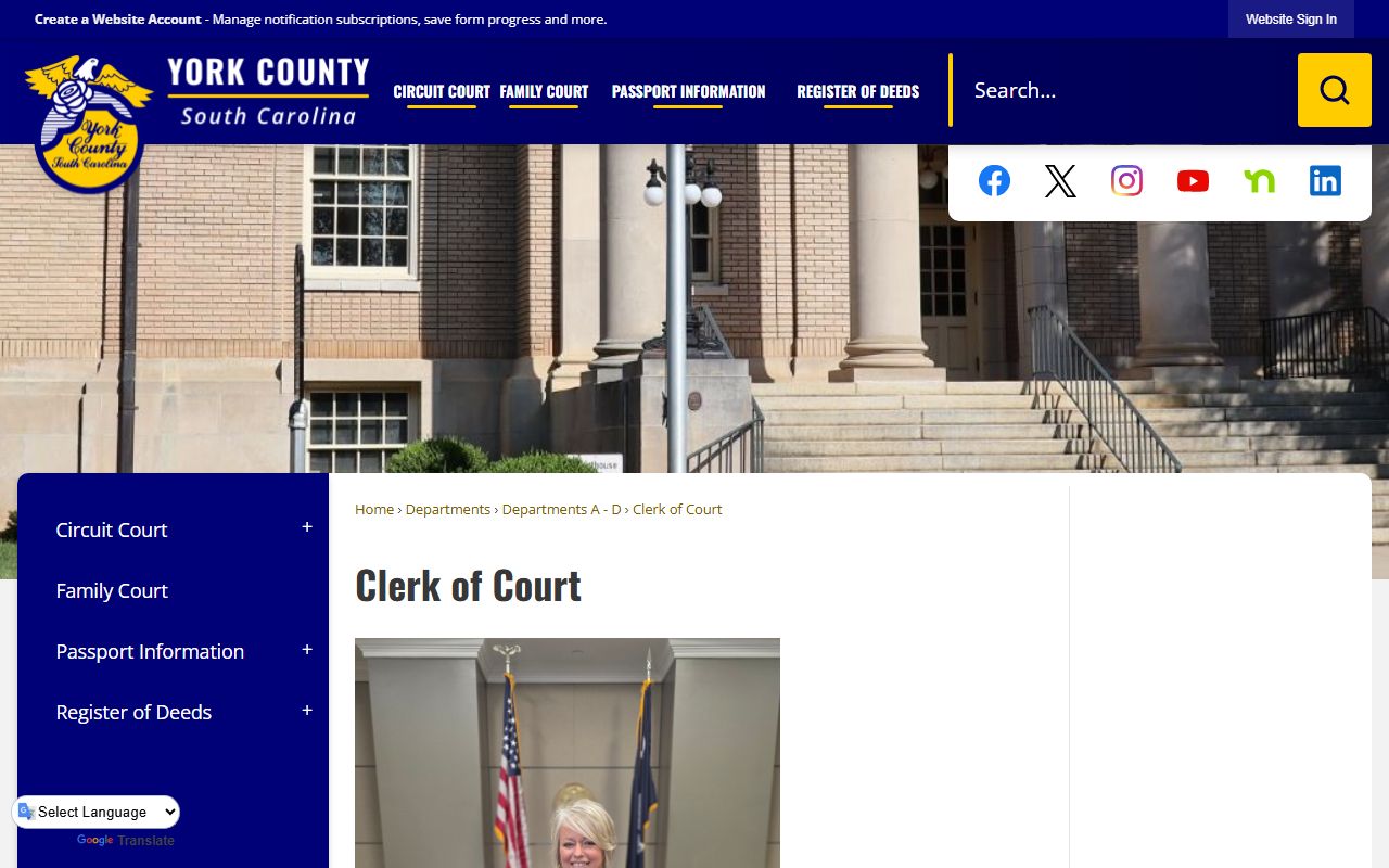 York County court records Clerk of Court page