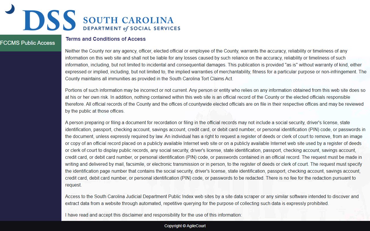 York County divorce records South Carolina Family Court Public Index