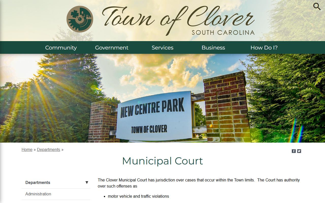 York County traffic court records Clover Municipal Court