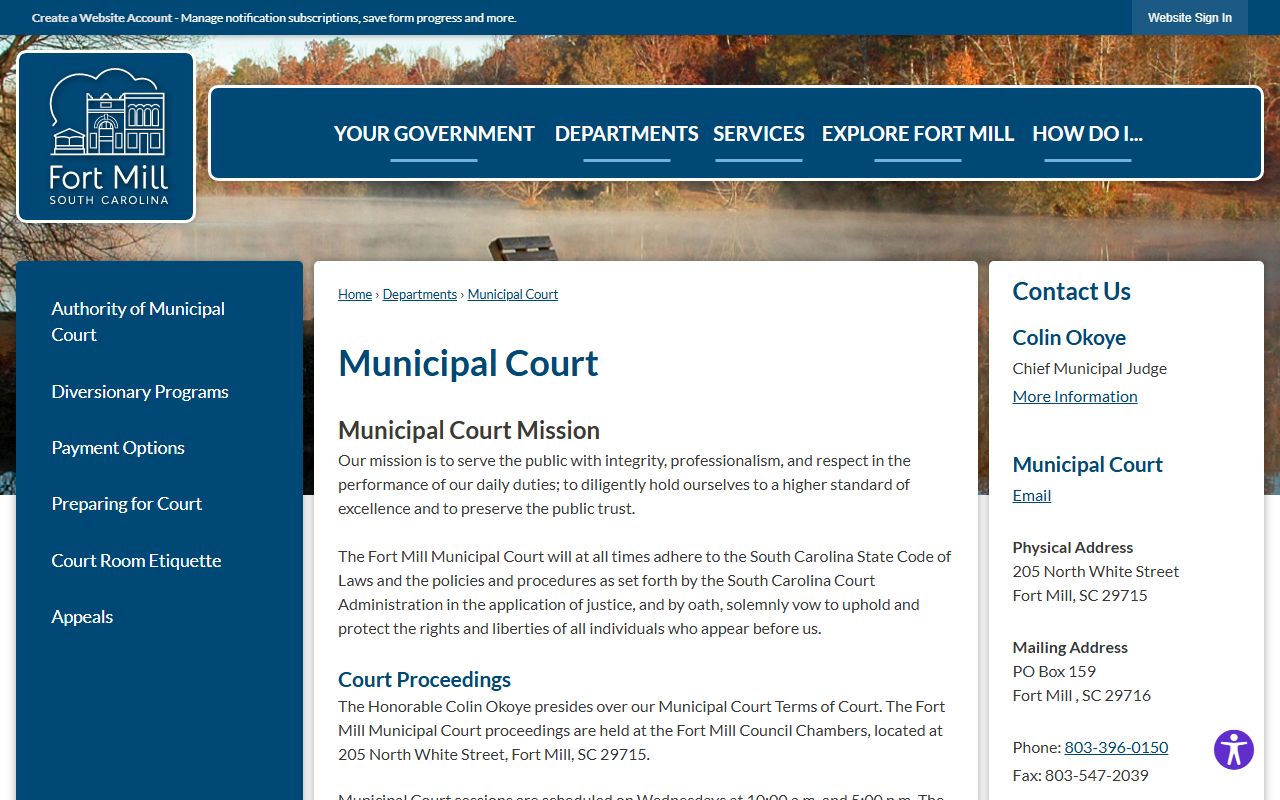 York County traffic court records Fort Mill Municipal Court