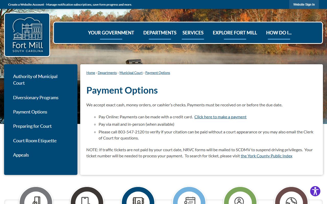 York County traffic ticket payment Fort Mill options