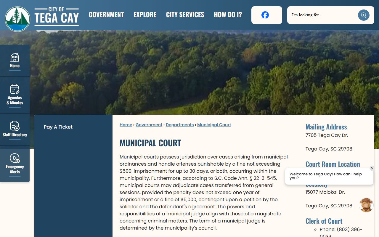 York County traffic court records Tega Cay Municipal Court