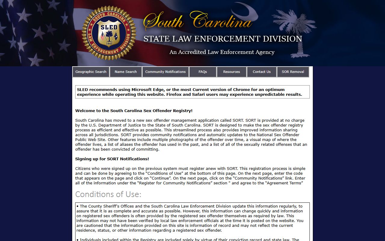 York County warrant search SLED public sex offender registry