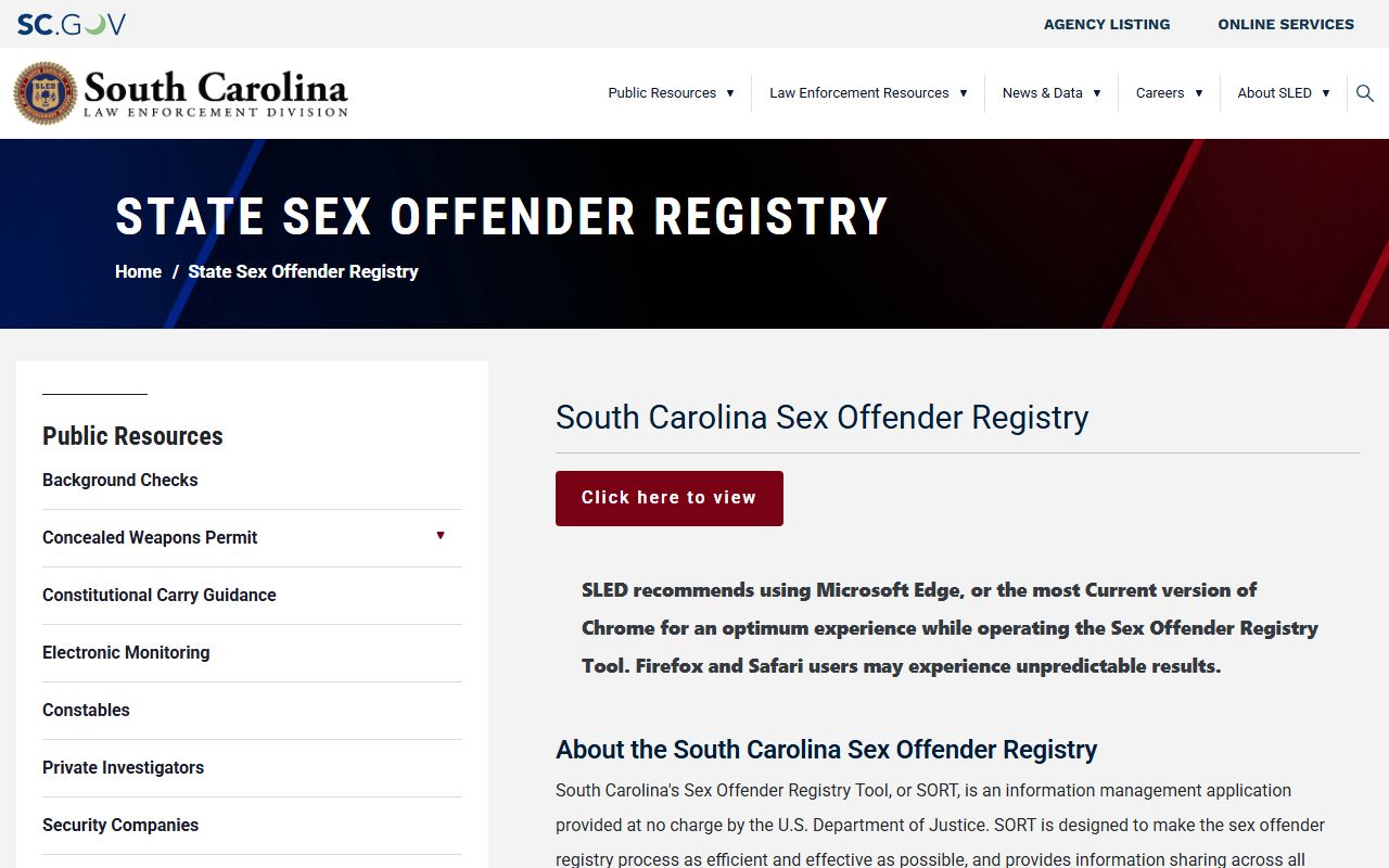 York County warrant records SLED registry information page